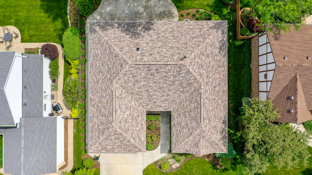 arial shot of new roof installation