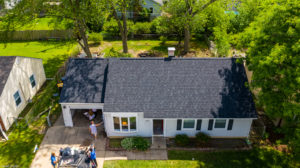 arial shot of new shingle roof installation