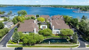 arial shot of new roofs installed at Honey Hill Townhomes in Wauconda, IL.